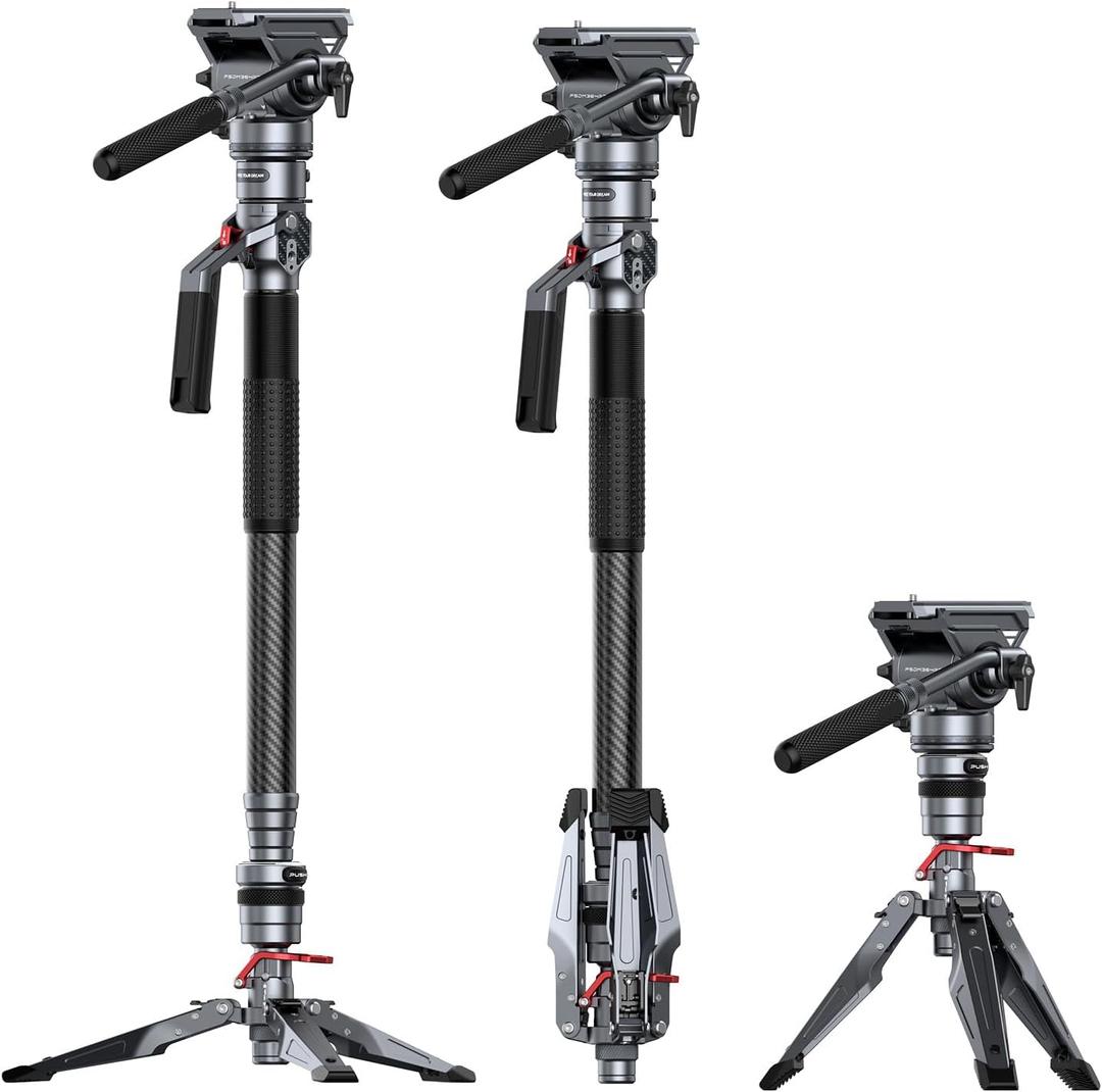 SmallRig 175cm / 68.9" Carbon Fiber Video Monopod for Camera, Compact Camera Monopod with One-Button Lift & Lock, Max. 5kg Playload Fluid Head Fits for DJI RS and for MFT 501L