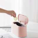 Mini Trash Can with Lid Removable Small Garbage Can, Tiny Plastic Trash Bin, Pop Up Countertop Wastebasket, Counter Garbage Lint Bin for Bathroom,Office,Kitchen,Desk,Coffee Table(Pink)