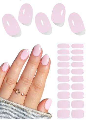 UV Gel Nail Stickers, Pink 20pcs Semi Cured Gel Nail Strips, Wraps for Home Manicure DIY