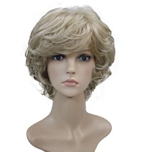 Wiginway Short Layered Shaggy Wavy Wigs Full Synthetic Capless Wigs White Women Blonde with Highlights
