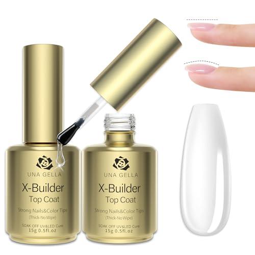 UNA GELLA 2 Pcs Builder Gel for Nails, 5 in 1 Builder Gel in a Bottle for Top Coat, Nail Thickening, Nail Strengthener Nail Extension Hard Gel U V/LED Lamp Cured DIY Salon