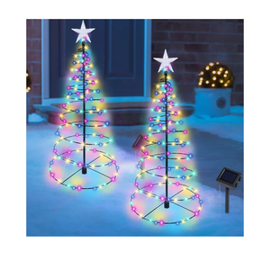 Dynaming 2 Pack Solar Spiral Christmas Trees with Multicolor Lights, 26" Outdoor Light Up Xmas Pathway Markers with Stake, Auto On/Off & Waterproof Lights for Winter Patio Yard Walkway Driveway Decor