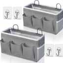 Wall Hanging Organizer Bag, 2-Pack Linen Storage Baskets with Pockets, WallHanging Storage Basket for Bedroom, Kitchen, Office, RV Camper (Gray)