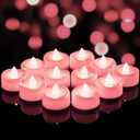 LED Candles, 24 Pack Tea Lights Candle Battery Operated, Flameless Tealight Votives, Realistic Tea Lights for Wedding Home Party Decor -D 1.5" x H 1.25" -Pink Light