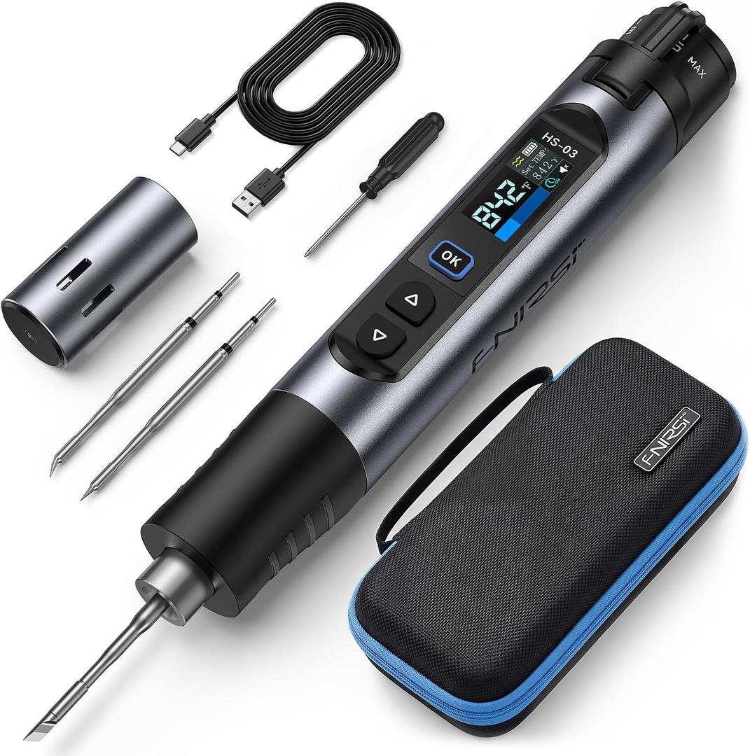 FNIRSI HS-03 Cordless Soldering Iron Kit, 2600mAh Battery Portable Soldering Iron, 212-842°F, 3s Fast Heating, 5-Level Temp, 0.96" IPS Display Soldering Iron for Electronics Repair, DIY, PCB