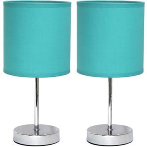 Simple Designs LT2007-BLU-2PK Chrome Mini Basic Table Lamp with Fabric Shade 2 Pack Set, Blue Turquoise (No Bulb)
