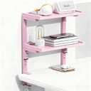 Spacrea clamp on Desk Shelf, 2 Tier Office Desk Shelves Organizer, Wood Desktop Supplies Storage Rack, Desk Organizers and Accessories (Pink)