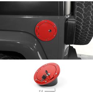 for JK Locking Fuel Filler Door Gas Tank Cap Cover, Aluminum Fuel Door Exterior Accessories for 2007-2018 Jeep Wrangler JK & Unlimited Sport Rubicon Sahara 2/4 Door(Red)