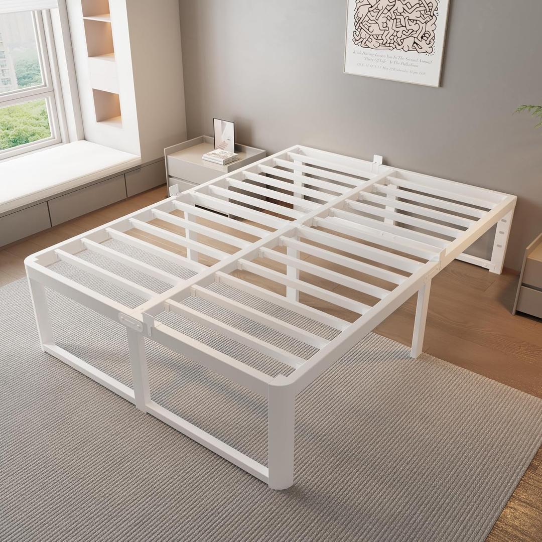 ZTH Full Bed Frame, 12 inch Reinforced Heavy Duty Metal Platform Bed, White