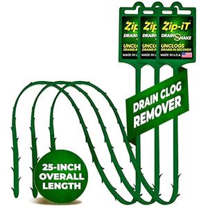 The original Zip-It Hair Clog Remover 25-inch Overall Length Drain Snake Cleaner (3-Pack), Unclog Your Sink, Shower, & Tub Drain In Seconds – Non-toxic, Made in the USA