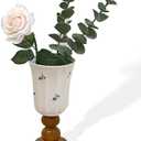 French Vintage Floral Ceramic Goblet Mug – Irregular Shape Coffee Cup with Wooden Base, Breakfast Cup or Decorative Vase for Home. Came Unglued