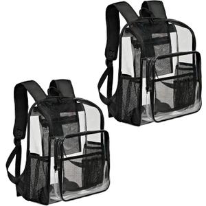 Clear Backpack for Heavy Duty Clear Book Bag with Multi-pockets College See Through Backpack for Sport Events (Large, Black-2pack)