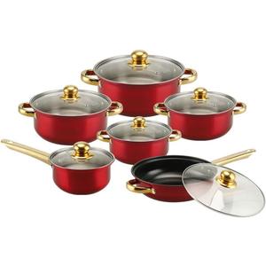 Kitchware Pots Set Colorful Non Stick Gold Plated Handle Cookware Set Pots Stainless Steel Soup Pot, Red