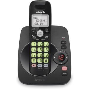 VTECH VG104-11 DECT 6.0 Cordless Phone for Home with Answering Machine, Blue-White Backlit Display, Backlit Buttons, Full Duplex Speakerphone, Caller ID/Call Waiting, Reliable 1000 ft Range (Black)