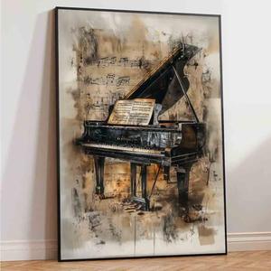 Vlolvfe Piano Wall Art Music Note Canvas Wall Art Abstract Piano Keys Painting Musical Instrument Posters Music Canvas Retro Instrument Painting Modern Abstract Living Room Decor 16x24inch No Frame