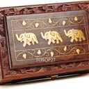 TOSQP27 Gift Jewelry Box Brass Elephant Inlay Hand-Carved Rosewood 8-Inch Wooden Keepsake Storage Box Velvet Lined Gift for Women, Girls, Mom Artisan Made Organizer