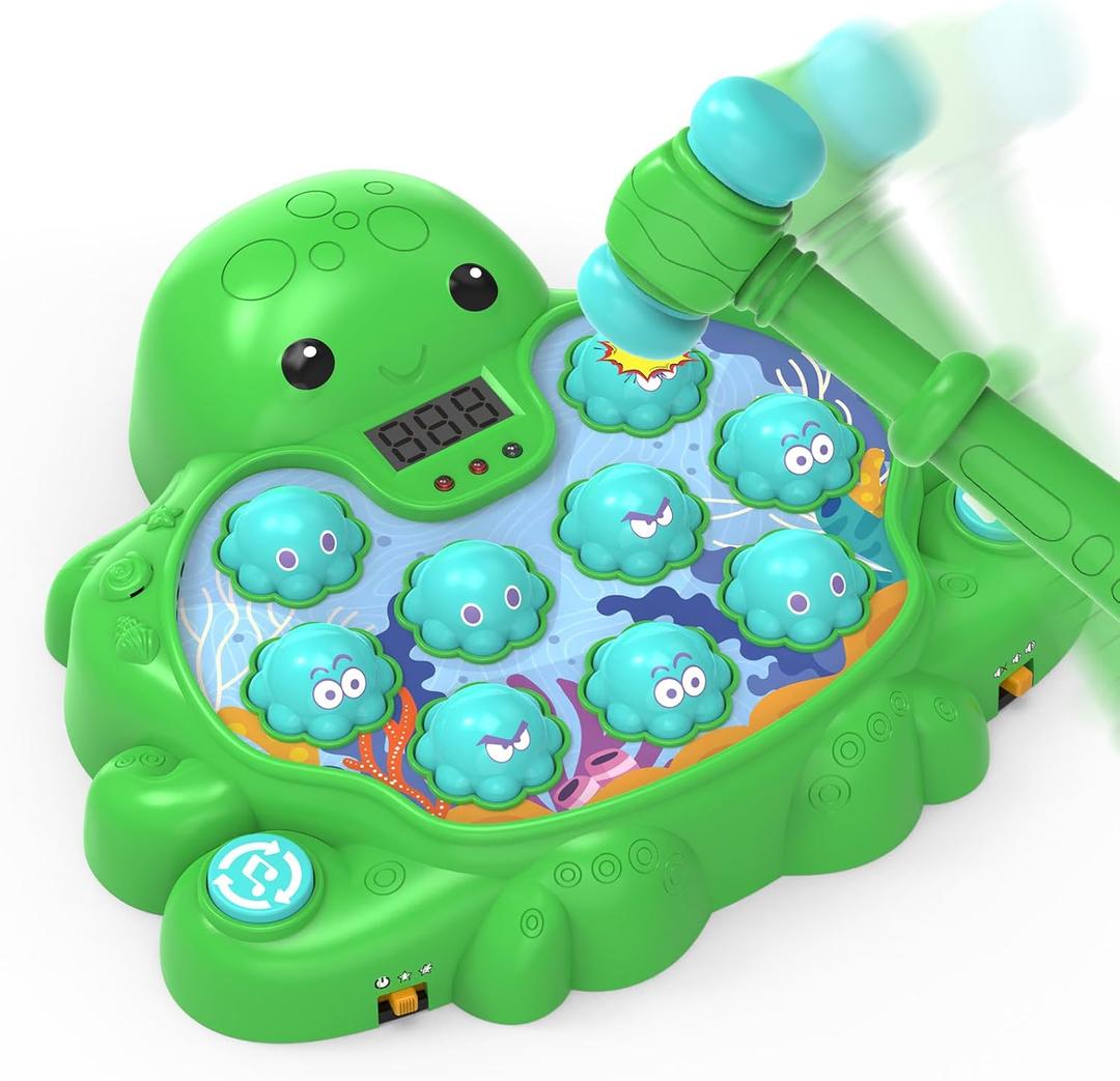 Octopus Vitality Strike Game, Educational Musical Whack-A-Mole Toy with 2 Game Modes, Digital Score Display, Toddler Early Developmental Learning Toy, Fun Birthday Gift for Kids Age 2+ (Green)