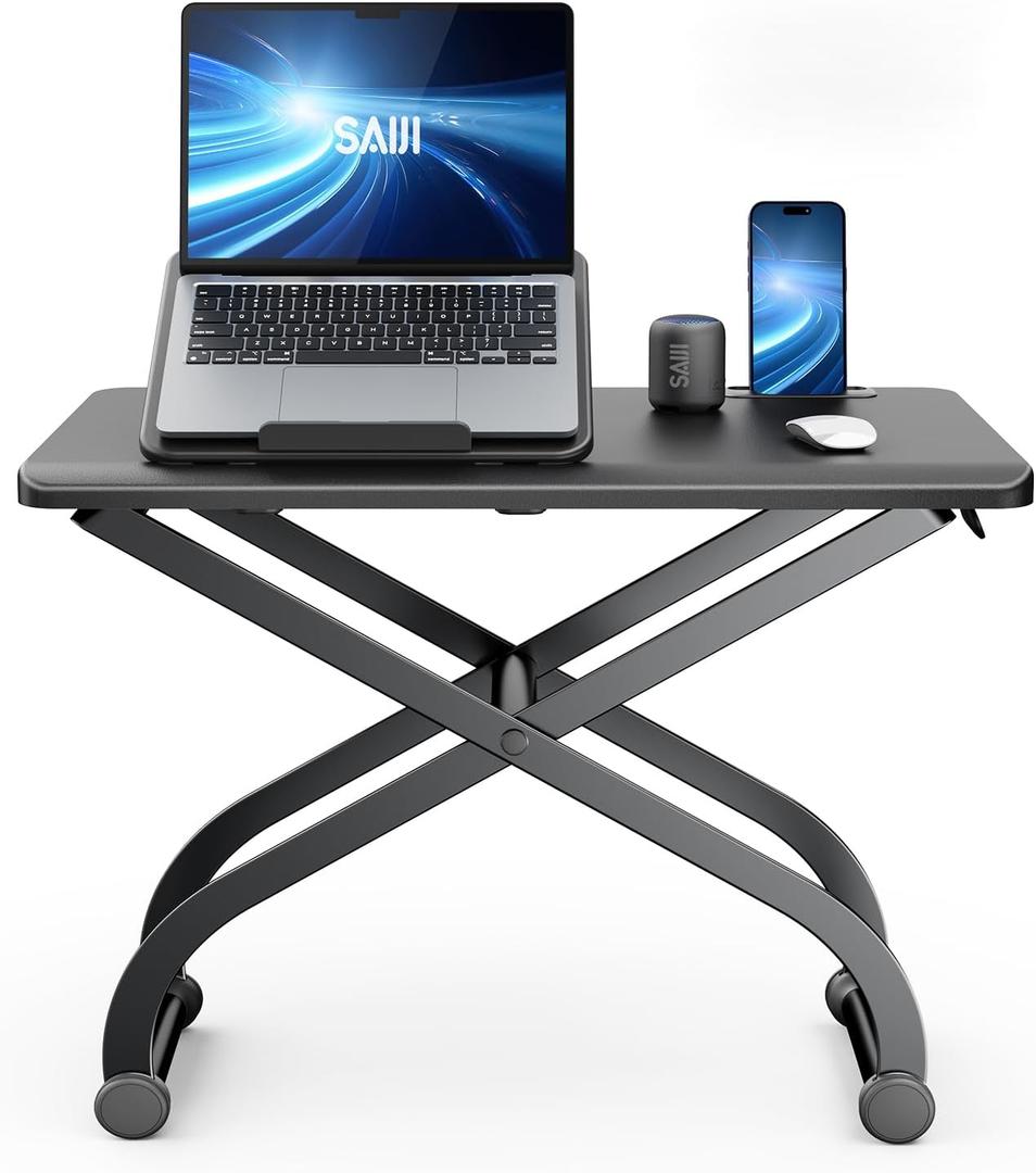 SAIJI Small Laptop Standing Converter, 23" Height Adjustable Desk Riser for Tabletop, Sit-Stand Workstation, Table Extender for Desk