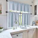 MitoVilla Boho Farmhouse Kitchen Valances for Windows, Blue French Country Valance Curtains for Living Room/Bedroom, Modern Rustic Cotton Linen Tassel Topper Window Curtain, 52W x 18L