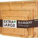 Bamboo Cutting Boards for Kitchen, (Set of 3) Kitchen Chopping Board with 3 Built-In Compartments and Juice Groove Heavy Duty Serving Tray Wood Butcher Block and Wooden Carving Board, Kikcoin