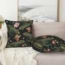 Vintage Frogs Lotus Flowers and Butterfly Throw Pillow Cover Set of 2 Decorative Square Pillowcase Throw Cushion Case for Bedroom, Living Room, Sofa, Couch and Bed, 18 x 18 Inches