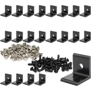 20Sets 1010, 10 Series Aluminum Extruded Profile Black Connector Brackets Kit, 20PCS 1010 Extrusion Profiles Bracket with 40PCS Drop in T Nuts and Screws