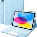 Harvopu Compatible for iPad 11th 10th Generation Case with Keyboard, Folio Cover with Pencil Holder, Multi-Touch Trackpad, 7 Color Backlit, Detachable Keyboard for iPad (A16) 11th/10th Gen (Sky Blue)