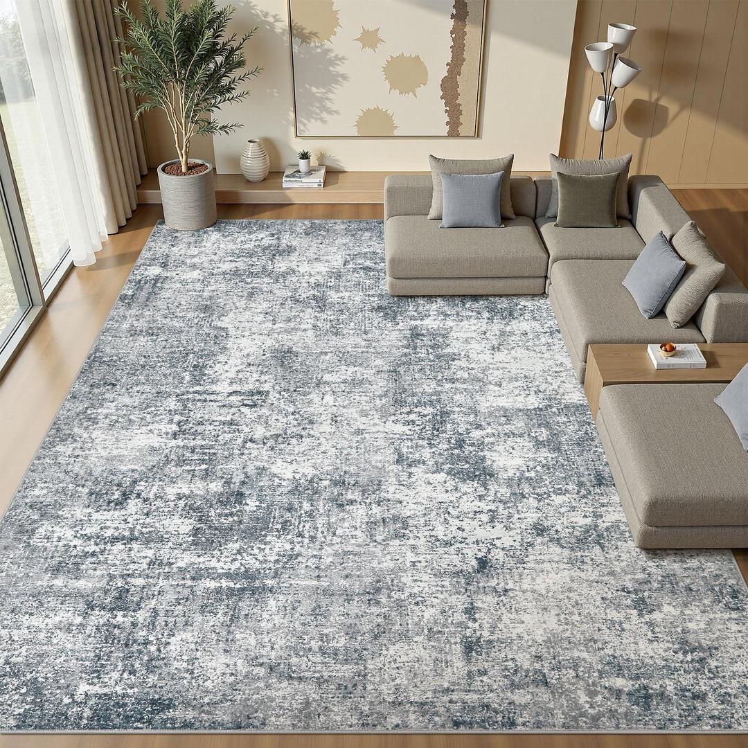 Natunest 11x14 Area Rugs for Living Room Washable Abstract Rug Blue/Grey