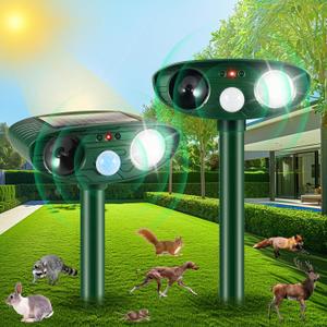 2 Pack 2025 Solar Ultrasonic Repellent Outdoor,Cat Squirrel Rabbit Deer Repellent Devices Skunk Repellent for Yard,Animal Deterrent with Motion Detection Flash Light for Dog Racoon Rodent Mole