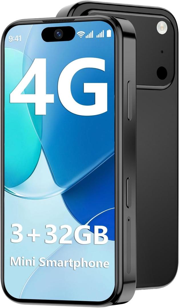 Mini Phone 4G Unlocked 3+32GB Mini Smartphone with 3.7'' HD Touch Screen 2000mAh Battery Compact Backup World's Smallest Phone for Kids & Students GPS Dual SIM Face ID Black | 4G Unlocked 3+32GB