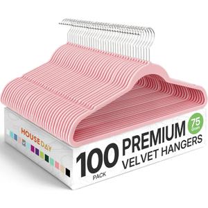 HOUSE DAY Premium Velvet Hangers 100 Pack Light Pink, Non-Slip Flocked Felt Hangers, Sturdy Clothes Hanger with 360 Rotatable Hook, Heavy Duty Durable Slim Coat Hanger for Closet Space Saving