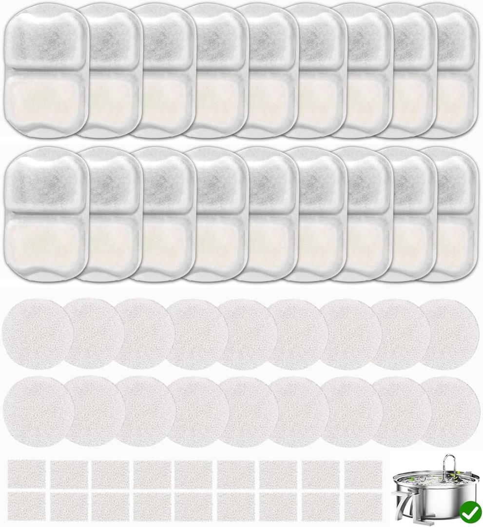 18 Sets Pet Water Fountain Filter Replacement Compatible with Oneisall 7L/230oz Stainless Steel Dog Dispenser - Filtered Dog Water Bowl - Replacement Filters and Sponge