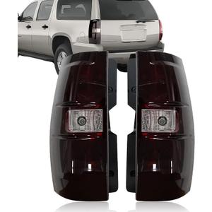 For 2007 2008 2009 2010 2011 2012 2013 2014 Chevy Tahoe Suburban Tail Lights Assembly Replacement 07-14 Rear Brake Lamps Driver and Passenger Side,Red Smoked With Bulb and Harness GM2800196,GM2801196
