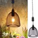 Pearstar Pendant Lamp with Battery, Outdoor Metal Lamp Hanging with 6-Hour Timer, Battery Operated Pendant Light, Waterproof Indoor Garden Ceiling Light for Balcony, Patios, Yard (Oval)