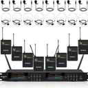 Lapel Wireless Microphone System with Headset & Lavalier Mics, Pro 8 Channel UHF Mics Set with Bodypack Transmitter & Metal Receiver, 200 Adjustable Frequency, 300ft Range for Church, Party