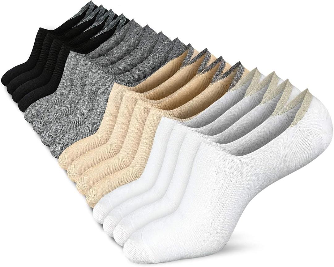 Wernies No Show Socks Women Low Socks Non Slip Flat Boat Line, 8 Pairs, Size 8-11
