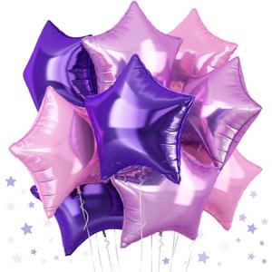 TAOYE Purple Pink Stars Foil Balloons, 18 Inch Lavender Purple Pink Stars Helium Balloons Dark Purple Light Purple Pentagram Foil Balloons for Girls Birthday Wedding Butterfly Theme Party