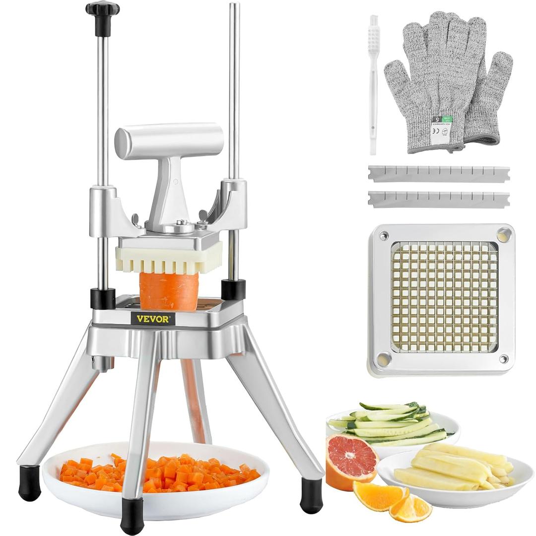 VEVOR Commercial Vegetable Fruit Chopper 1/4" Blade Heavy Duty Professional Food Dicer Kattex French Fry Cutter Onion Slicer Stainless Steel for Tomato Peppers Potato Mushroom