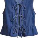 Remidoo Women's Tie Front Denim Vest Sleeveless Peplum Top Ruffle Hem Jean Waistcoat