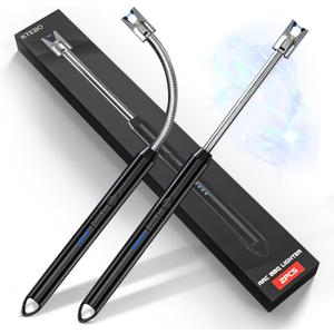 2 Pack Plasma Arc Electric Lighters Rechargeable - USB Long Reach for Scented Candles, BBQ Grill &Camping - Windproof Design Lighters - Stocking Stuffers (Black)