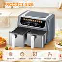 DUMOS 10-in-1 Air Fryer 9.5 QT, Large Airfryer with with 2 Independent Frying Baskets, Sync Finish & Match Cook, Shake Reminder, Wide Temperature 80-450F, Roast Bake Defrost Dehydrate, Grey, 16" x 14" x 11.5"