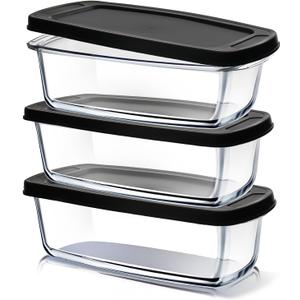 EATEX Glass Bread Pans for Homemade Bread Baking, 1.9 Qt Deep Glass Food Storage Containers with Lids Glass, 3 Glass Bread Loaf Pans 3 Airtight Lids