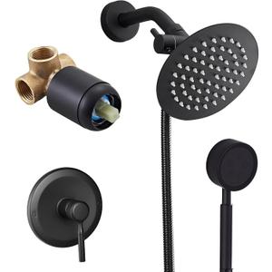 HUCKLE Shower Faucet Set, 8 Inch Round High Pressure Rain Shower Head and Handheld Sprayer, Filtered Bathroom Set Included Valve Trim Kit, Matte Black