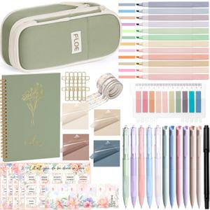 Bible Study Supplies Journaling Kit for Women, Valentines Day Christian Gifts for Women Her, Bible Study Tool w/Pastel Highlighter and Pen No Bleed, Pencil Case Notebook Annotation Kit Accessories Set (A1.Green)