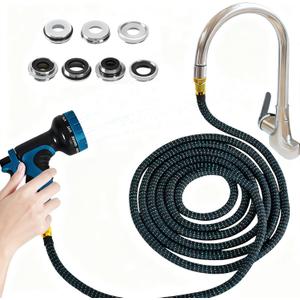 Indoor Sink Hose Attachment for Faucet - (25 FT) Faucet Hose with 7 Adapters for Kitchen Sink Bathroom Sink Faucet, Watering Houseplants, Washing Pets, Household Cleaning, Car Washing