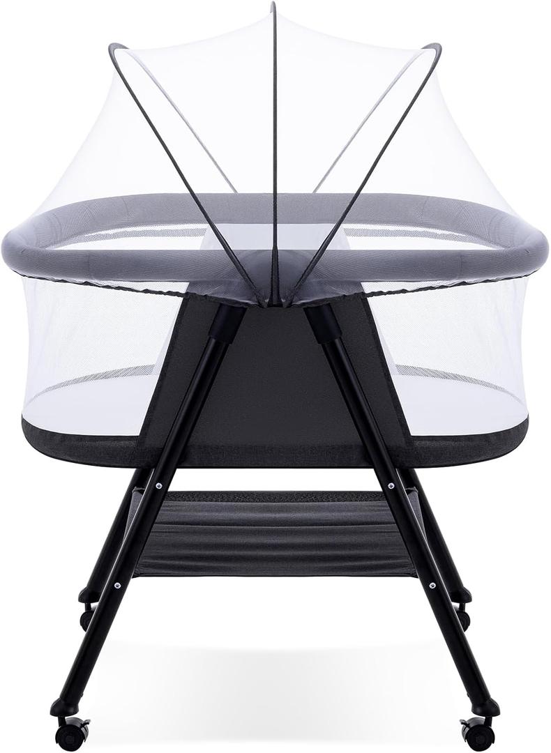 GYARING Baby bassinets,3 in1 Baby Crib, Sturdy, Portable & Easy to Assemble,Mosquito net and Portable Bag Included. (Black)