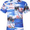 DOKKIA Men's Casual Tropical Floral Short Sleeve Luau Beach Aloha Hawaiian Shirt, L