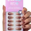 BTArtbox Press On Nails Almond - Molten Chrome, Ombre Brown Short Press On Nails with Glue and Adhesive Tabs for Women, Soft Gel Glue On Nails in 16 Sizes - 32 Stick On Nails Kit