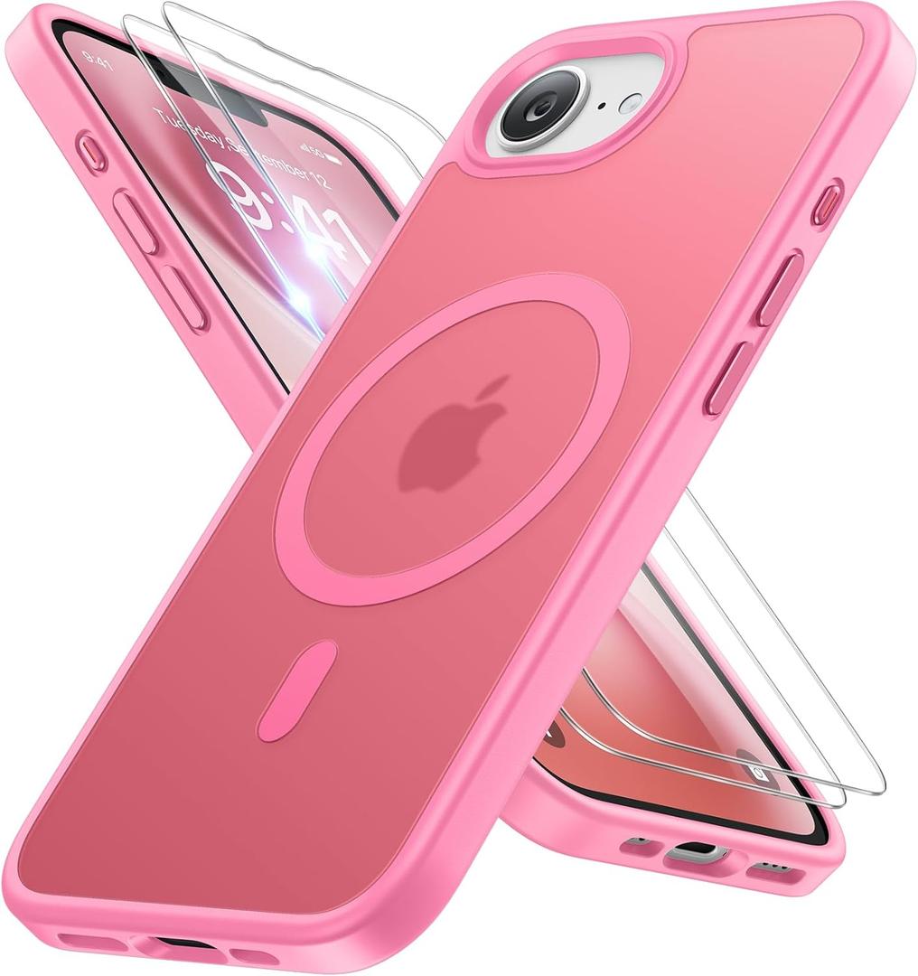 Miracase for iPhone 16e case & iPhone 17e Case for MagSafe [with 29H+ Screen Protectors] TOP Military-Grade Protection Shockproof with Velvet Touch for iPhone 16e/17e Phone Case 6.1", Matte Pink