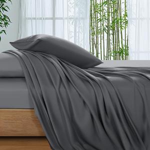 SONORO KATE 100% Viscose Derived from Bamboo_Sheets Full Size, Ultra Breathable & Cooling Bed Sheets for Hot Sleepers, Hotel Luxury Silky Bedding Sheets, 16" Deep Pocket - 4PC (Dark Grey,Full)